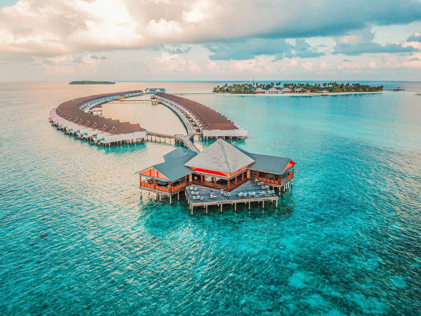 Maldives overwater villas on a turquoise lagoon