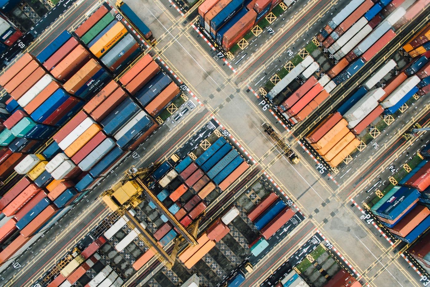 Shipping containers stacked at a port